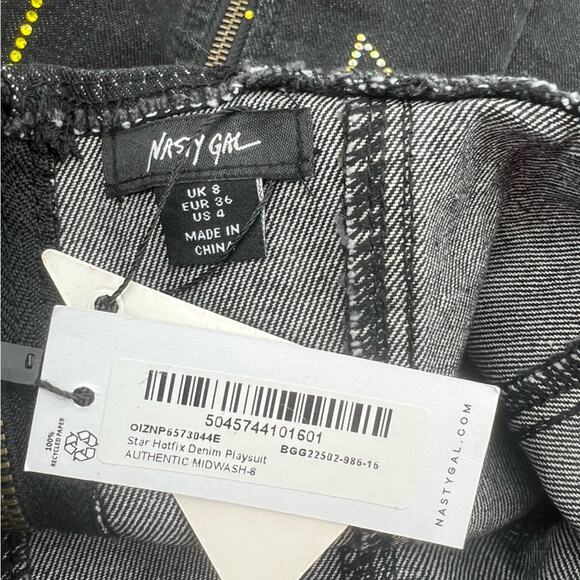 NWT Nasty Gal rhinestone star denim romper sz 4 - Picture 4 of 6